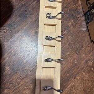 Natural Wood Wall Hook Rack with Chrome Double Hooks